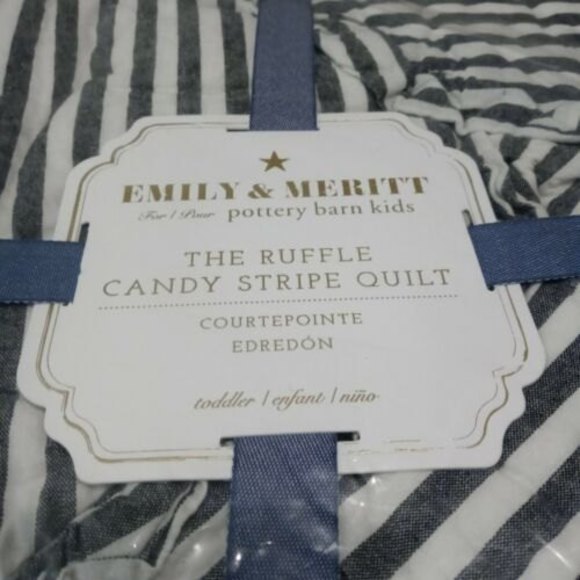 Emily & Meritt For Pottery Barn Kids Ruffle Candy Stripe Toddler Quilt NEW Blue - Picture 3 of 4